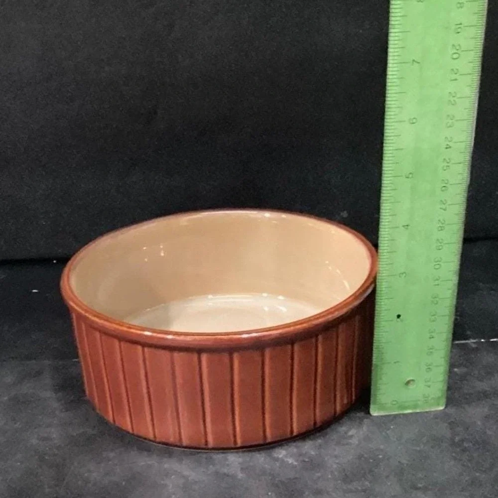 Sango Nova Brown Ribbed Casserole Dish #4933, Vintage Stoneware Bowl,‎ Tableware